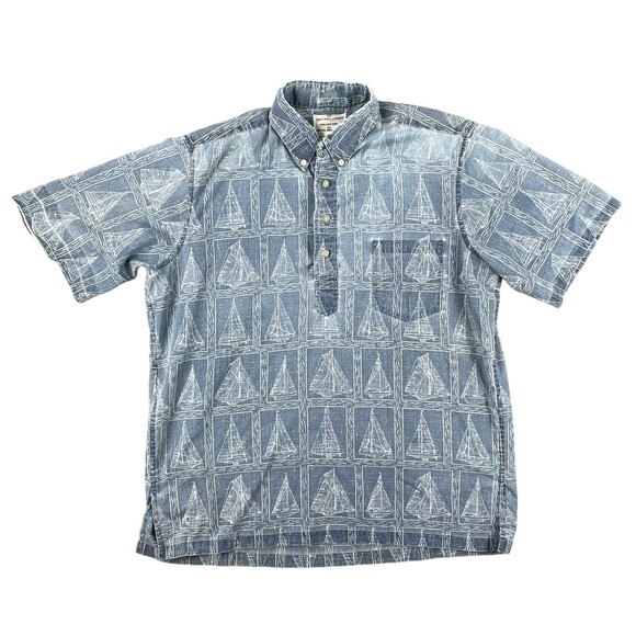 Reyn Spooner, Dietrich Varez Collection Shirt Men L Blue Sailboat Graphic Hawaii - Picture 1 of 11